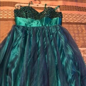 Cecily brown green and purple long PROM dress.